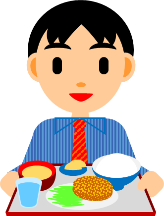 食事トレーを持つ人のイラスト画像