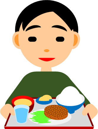 食事トレーを持つ人のイラスト画像