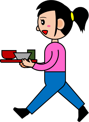 食事をトレーで運ぶ人のイラスト画像