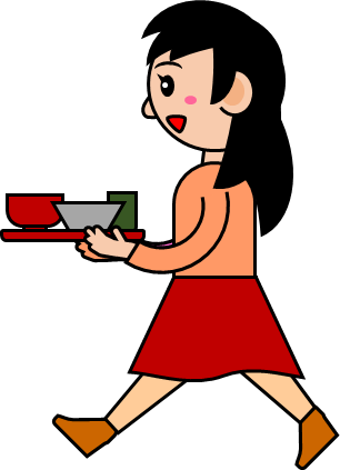 食事をトレーで運ぶ人のイラスト画像