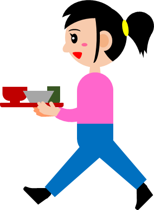 食事をトレーで運ぶ人のイラスト画像