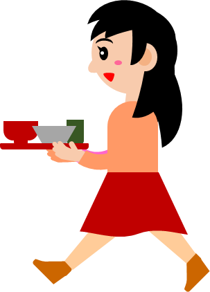 食事をトレーで運ぶ人のイラスト画像