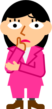 顎に指を当てて考える女性のイラスト画像