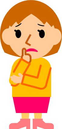 顎に指を当てて考える女性のイラスト画像